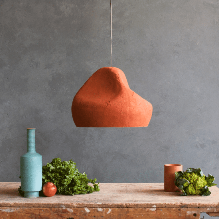 red-ocher-umber-paper-pendant-lamp-sensi-II-sustainable-lamps-ekohunters-crea-re-inspiring-changes