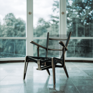 Cord armchair with adjustable backrest