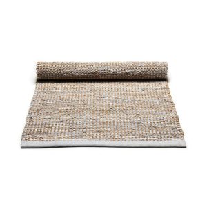 Alfombra de yute y cuero gris suave-0