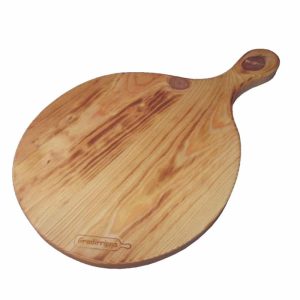 Tabla de cortar circular de pino con asa-0